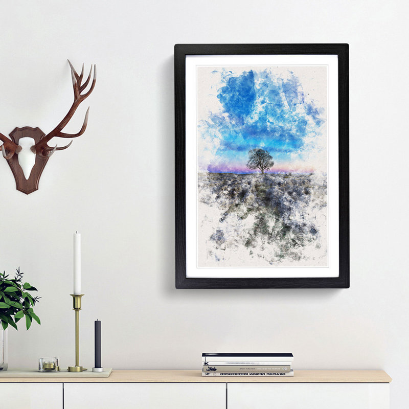 Tree Under a Purple Sky - Picture Frame Painting Print, 87cm H x 62cm W x 2cm D, Black Framed