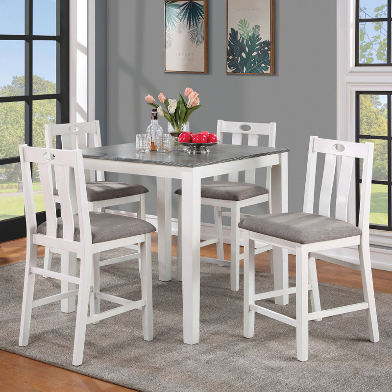 Table de salle à manger à hauteur de comptoir en bois massif avec chaises en X