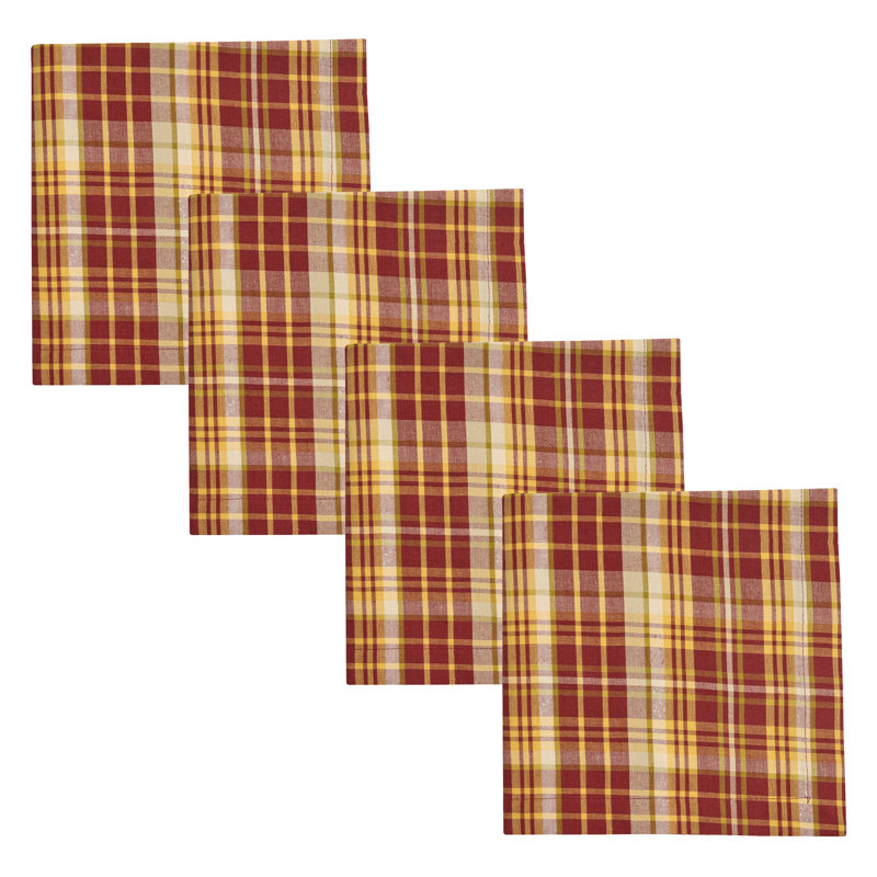  Astor Plaid Checkered Red Napkin Set Of 4, Red Plaid