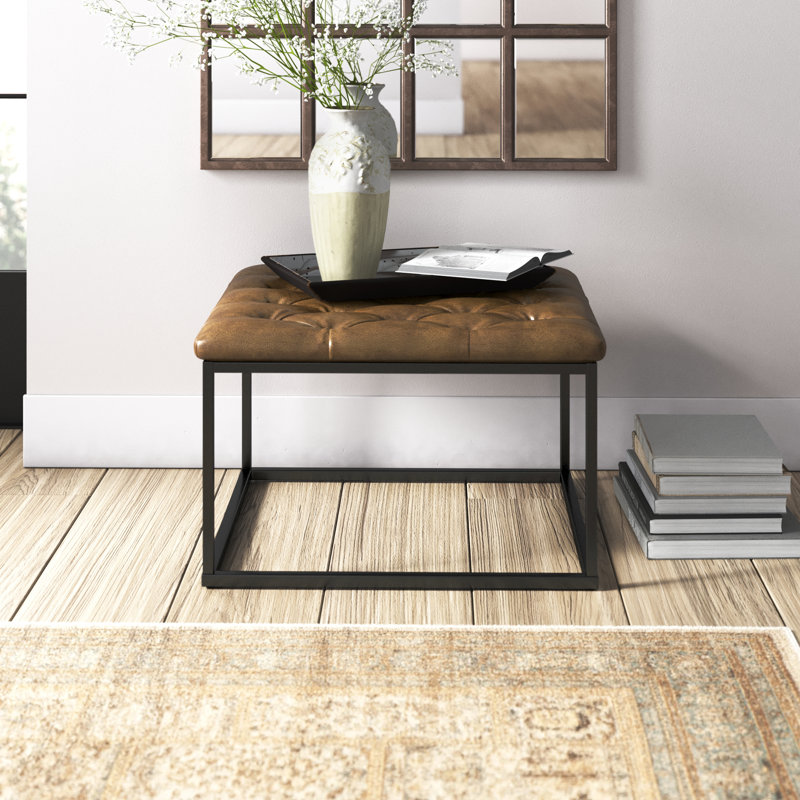 Repose-pieds avec capitonnage HomePop - similicuir brun clair
