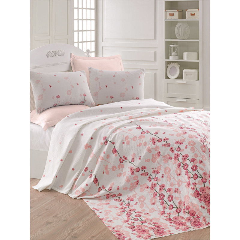 Couvre-lit 100% coton Lalonde, Rose clair / rose, Couvre-lit 63 po x 93 po