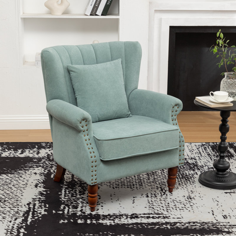 Antwanae 29" Wide Armchair with Wingback, Teal Velvet