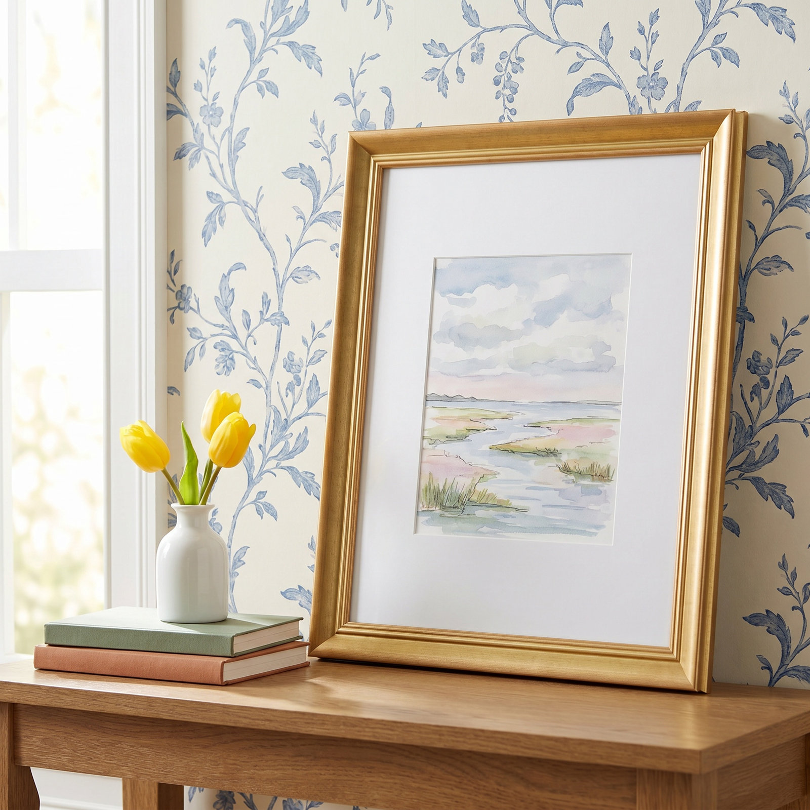 Wood Picture Frame with Mat, 16" x 20", Gold
