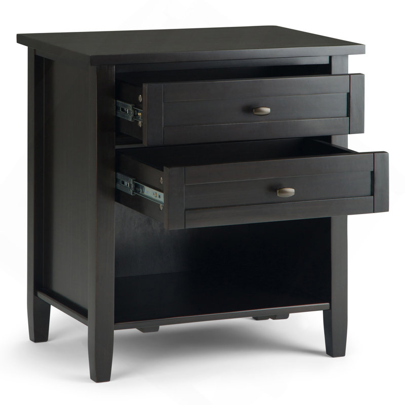 Table de chevet transitionnelle en bois massif brun chaud Hickory, Noyer blanc brun