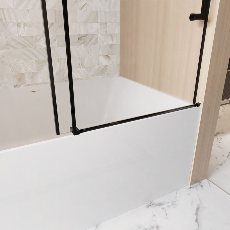 Frameless Single Sliding Shower Door 56-60 "W X 60" H, 1/4 "(6 Mm) Clear Tempered Glass, Explosion Proof Film, Stainless Steel Handle,Square Tube Track