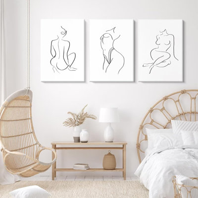 Dessin au trait, corps de femme, art mural, impression, figure de femme, peinture, ligne de corps, décoration murale, art féminin abstrait, silhouette de femme, art sur toile, 12 x 16 x 3 pouces, prêt à être accroché