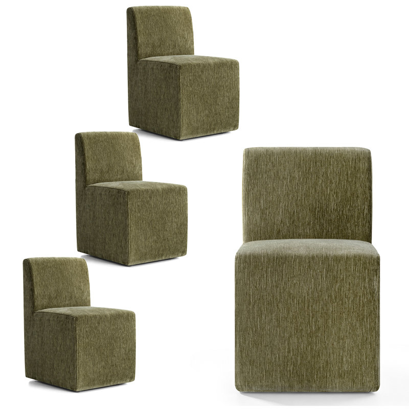 Chaises de salle à manger rembourrées avec roulettes cachées Modern Chenille, 4, Vert