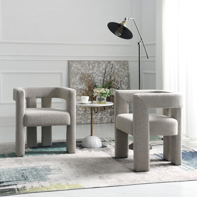 Cleaven 24" Wide Small Fully Assembled Boucle Upholstered Armchair, Taupe Polyester Blend