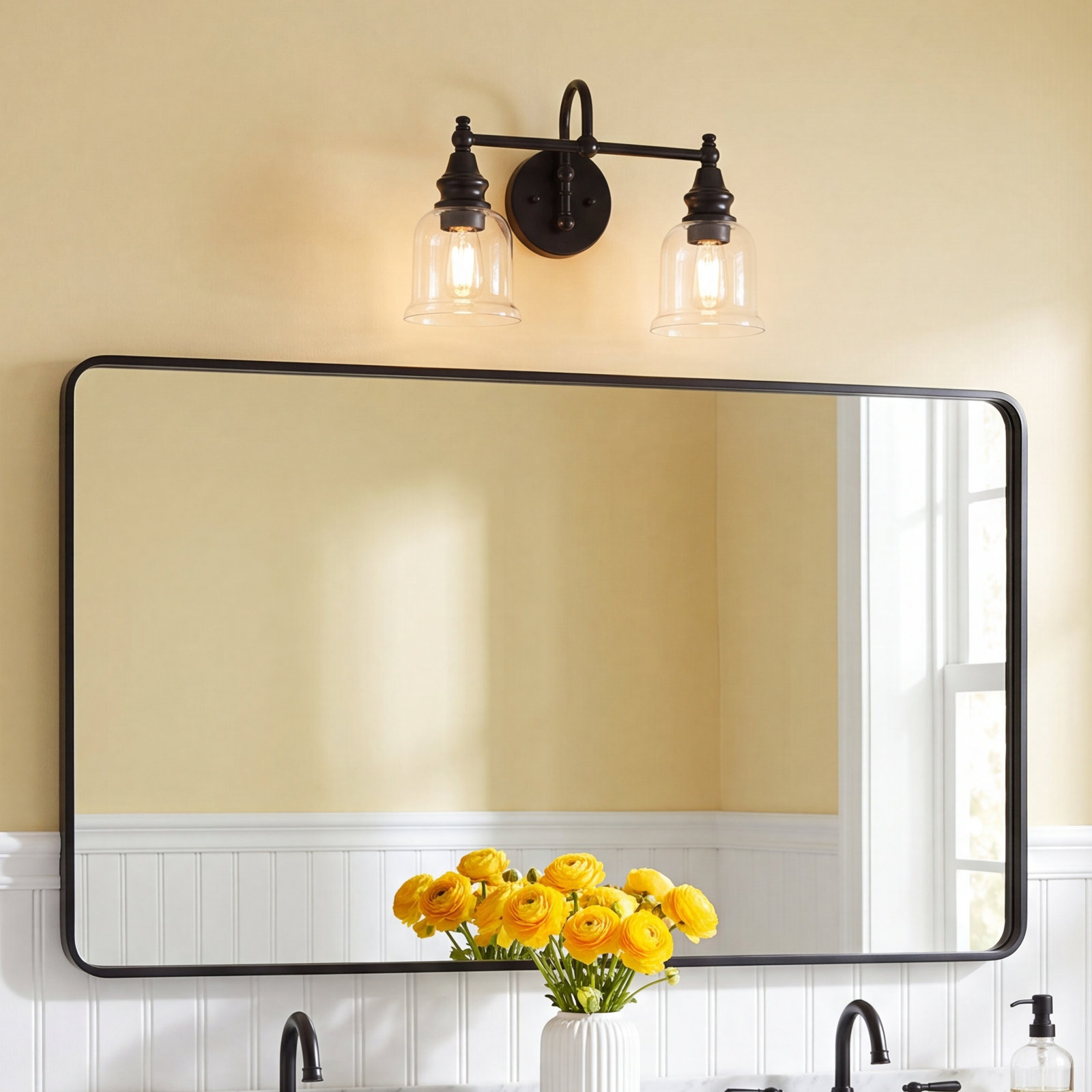 2-Light Dimmable Vanity Light, Black