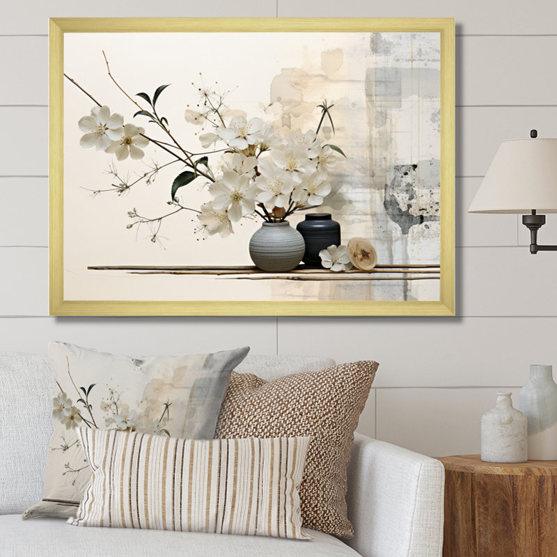 «Asian Art Sumie Zen II», reproduction d'art sur toile asiatique, H 12 po x l 20 po, Single Picture Framed, Doré