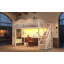 Lit mezzanine industriel en métal avec bureau intégré, prise de courant, bande DEL, panneau perforé, paniers en filet et escalier de rangement (sans matelas)-132915799-132915800
