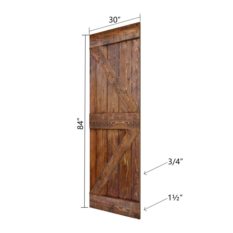Panneau de bois massif peint avec trousse de quincaillerie d'installation, 30 po x 84 po x 1,5 po, Noyer classique