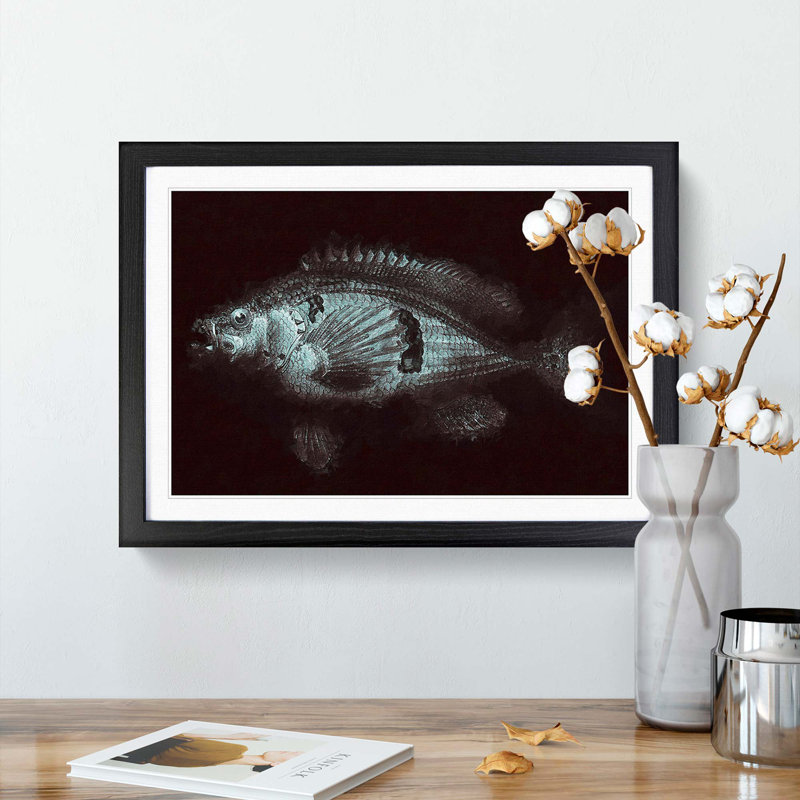A Blue Fish - Framed Print, 33cm H x 45cm W x 2cm D, Black Framed