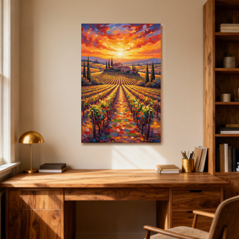 «Landscape & Nature Sunset Vineyard Landscape», reproduction d'art, H 24 po x l 16 po