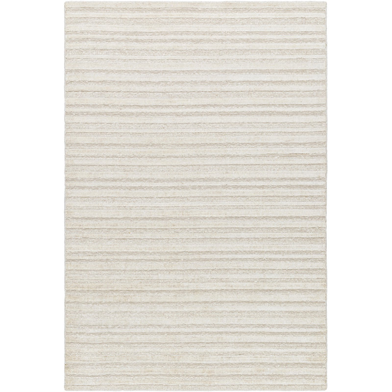 Rectangle Trona Striped Hand Loomed Viscose Area Rug in Beige, Rectangle 2' x 3'