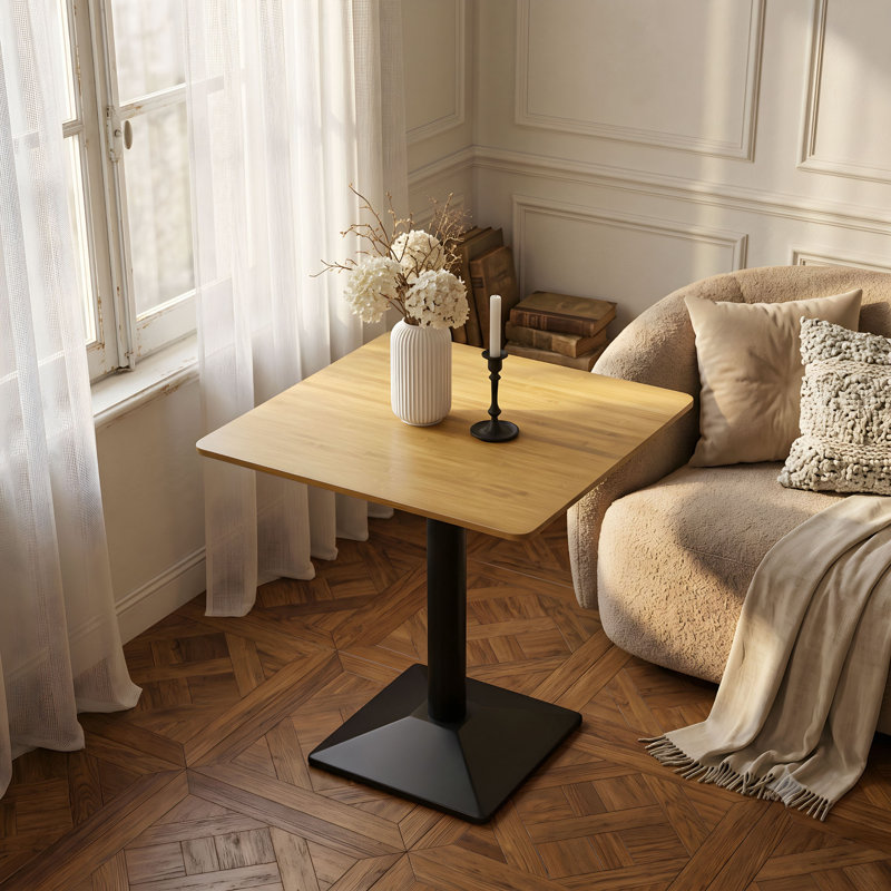 Square Bamboo Dining Table, Kitchen Table, Square Dining Table, Square Table, Small Dining Table for 2, Table for 2 - Metal Pedestal Bistro Table for Dining Room, Living Room & Apartme