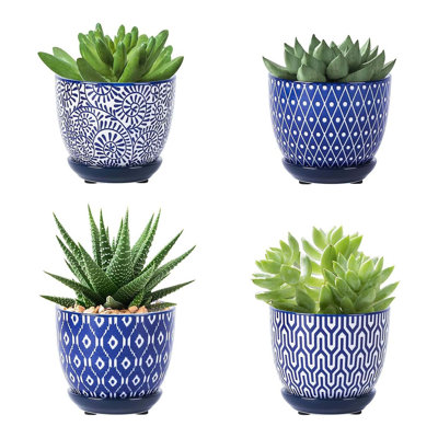 Pots en céramique succulents avec trous de drainage, petites jardinières à fleurs de 3,5 pouces avec soucoupes, ensemble de 4, intérieur