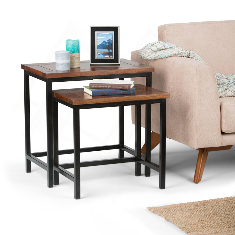 Table d'appoint gigogne 2 pièces - brun cognac foncé