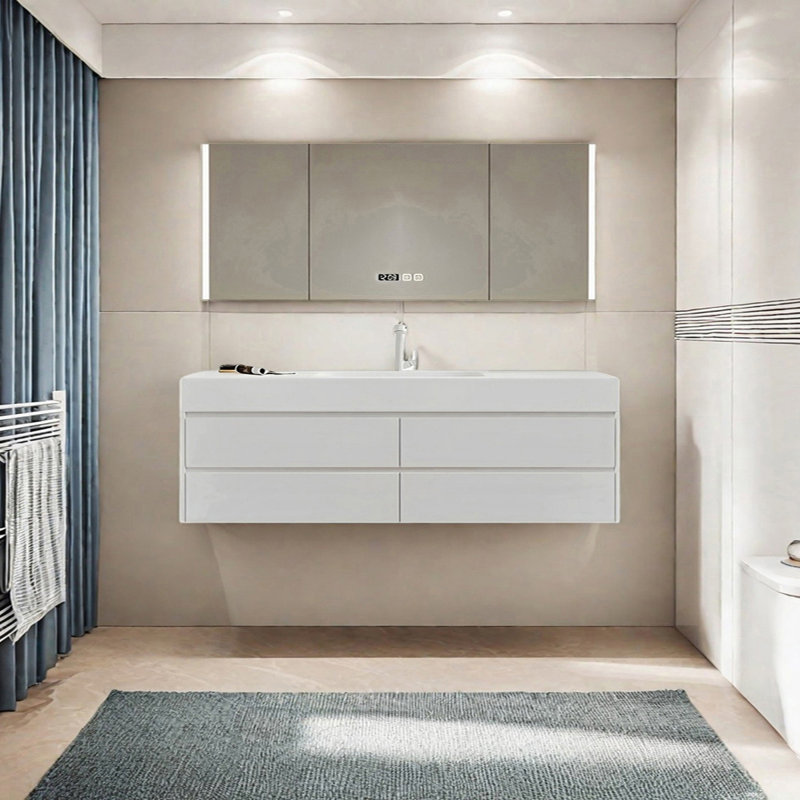 Armoire de salle de bain crème, Blanc, H 19,68 po x l 66,92 po x P 21,65 po