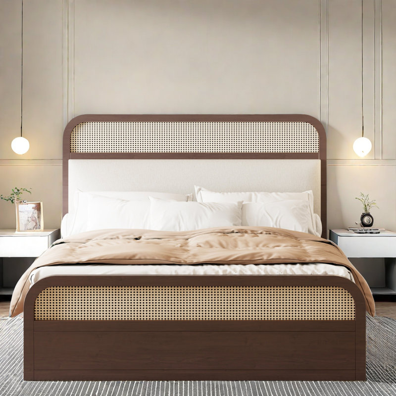 Auob  Wooden Platform Bed with Trundle and 2 Drawers, Espresso