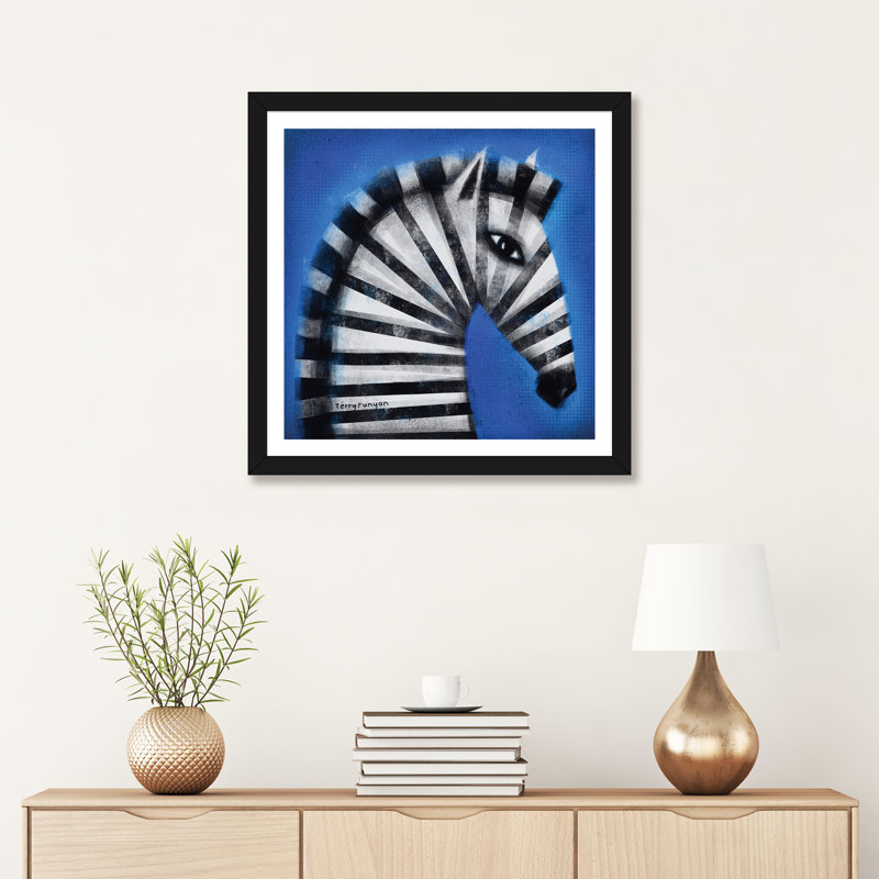 «Striped Profile» par Terry Runyan - imprimé, H 24 po x l 24 po x p 1 po, Papier encadré noir, Blanc