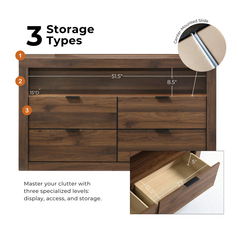 Commode 4 tiroirs avec tablette Hildebran, Noir