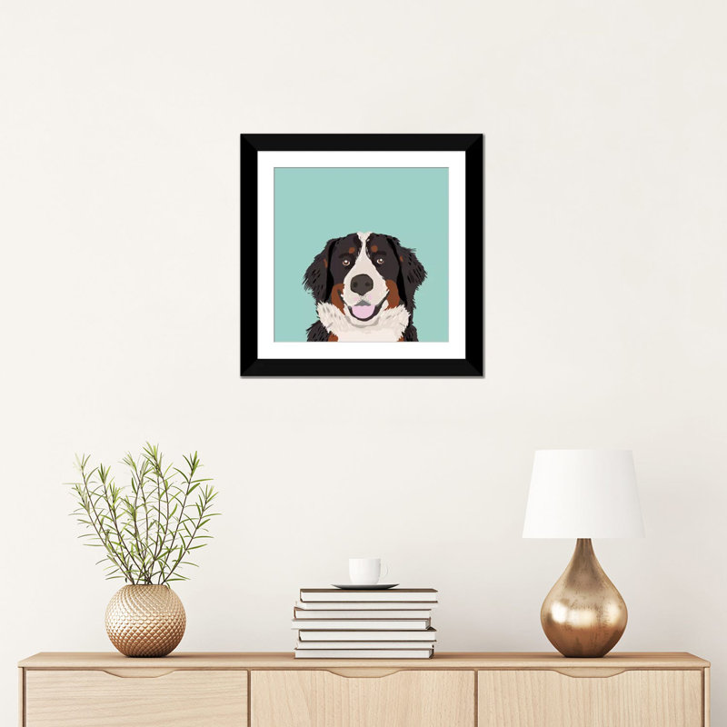 Bernese Mountain Dog, impression sur toile tendue, H 16 po x l 16 po x P 1 po, Papier d'art encadré noir, Blanc