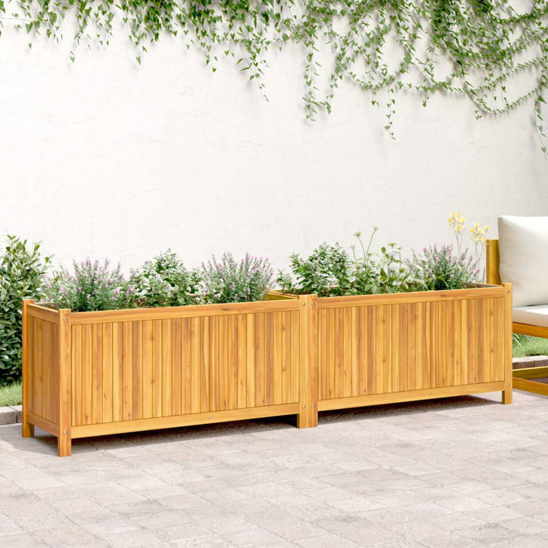  Jardinière de jardin en bois naturel et bois d'acacia massif moyen durable, H 19,7 po x l 78,3 po x P 15,2 po