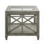 Table d'appoint de style champêtre avec plateau en verre et étagère de rangement, collection LUMERA, table d'appoint en bois gris avec panneaux décoratifs en forme de X pour le salon-809827779