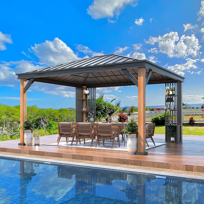 EROMMY 14 Ft. W x 12 Ft. D Aluminum Patio Gazebo with Shelves