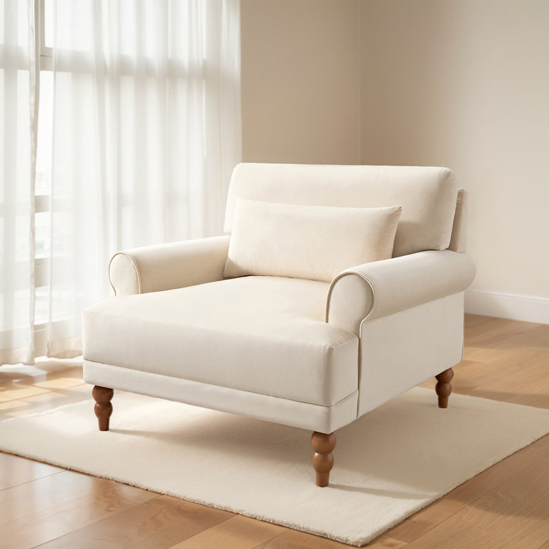 Fauteuil d'appoint à accoudoirs roulés encastrés, Velours beige