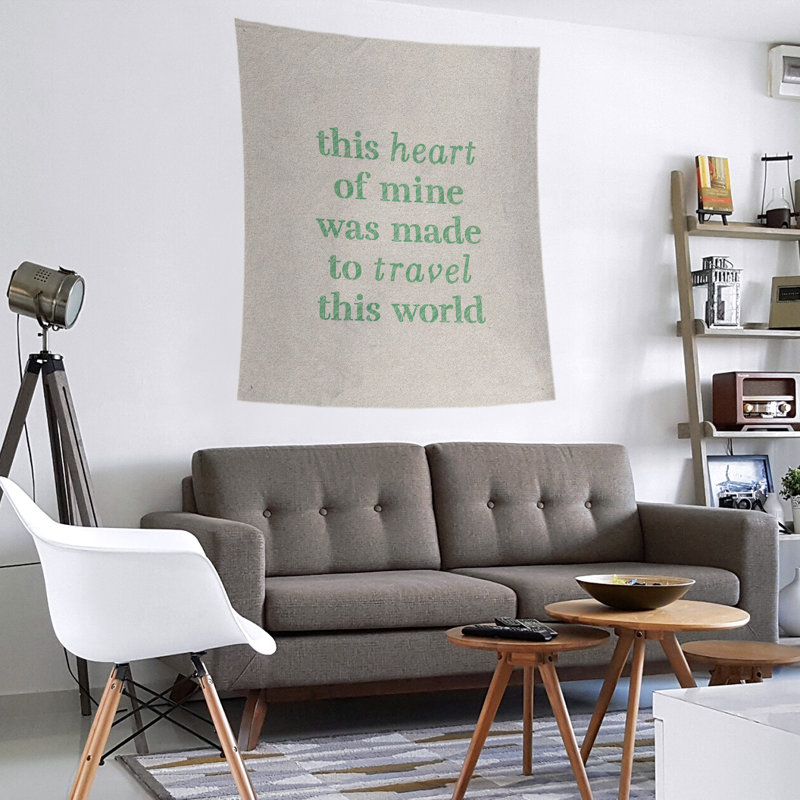 Tapisserie de polyester, voyage d’amour, H 80 po x l 68 po, Blanc / Vert
