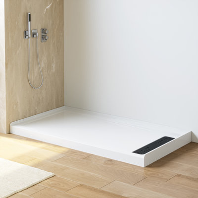 60" x 32" White Shower Base with Drain Assembly and Drain Cover Included, Non-slip Shower Pan