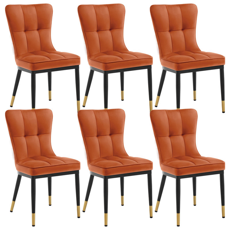 50cm H Tufted Upholstered Metal Upholstered Back Side Chair, Orange, 2