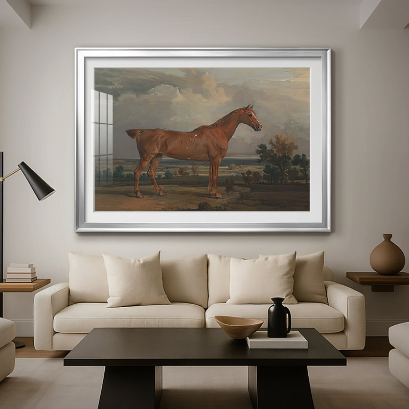 Portrait d'un cheval châtaignier-James Ward, reproduction encadrée avec passe-partout et verre début du 19e siècle, Argent