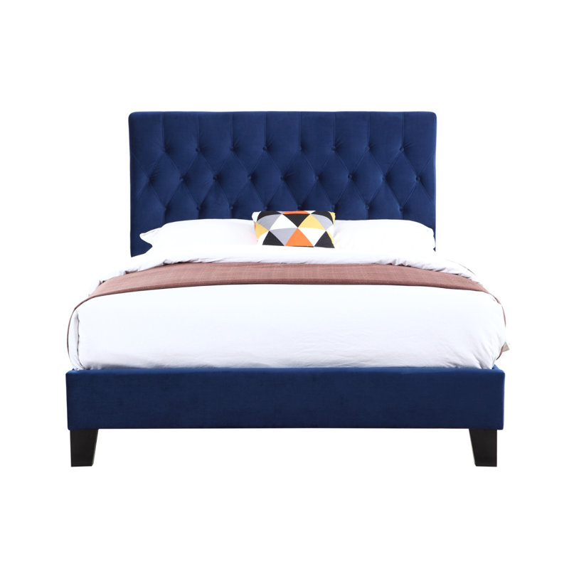 Upholstedred Bed Frame With Headboard, California King, Navy Blue