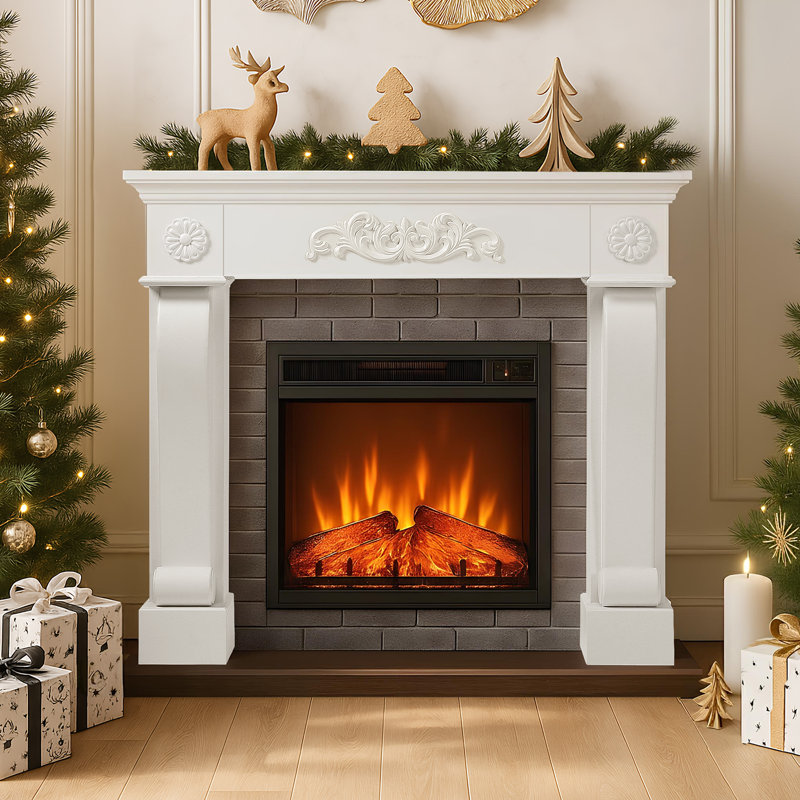 Fireplace Mantel Surround, Freestanding Wood Mantel With Leg, Decorative Farmhouse Fireplace Frame, Premium Grade A Mdf Anti-Tipping Mantel For Living Room, White