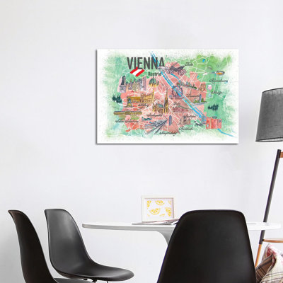 Vienna Illustrated Travel Map With Landmarks And Highlights by Markus & Martina Bleichner - Wrapped Canvas Print