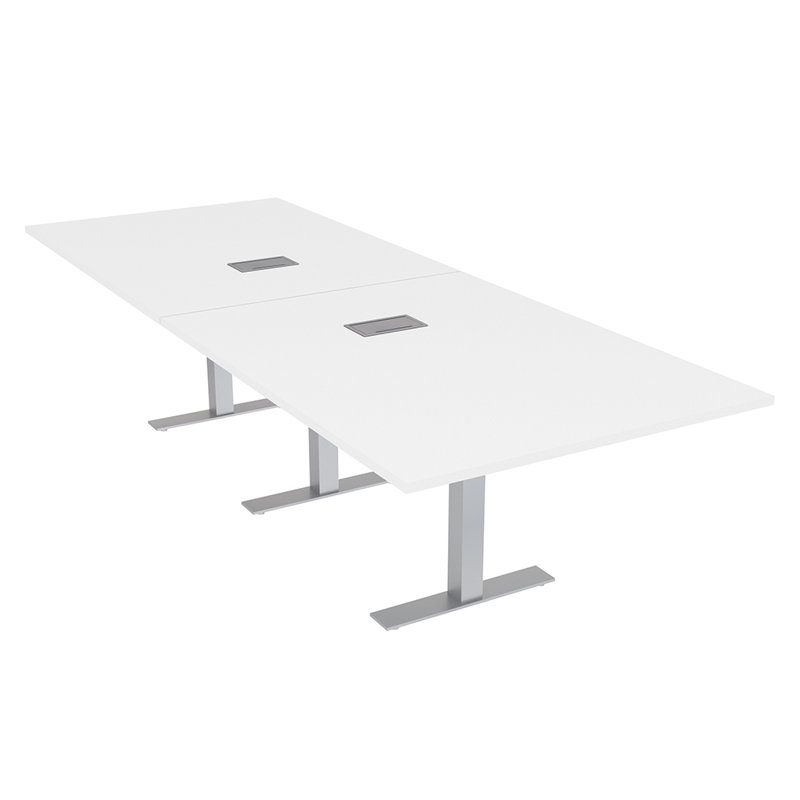 Table de conférence rectangulaire avec base en T en métal | Unité électrique, Argent argent, L 144 po x l 48 po