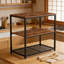 Chariot pour îlot de cuisine avec tablettes de rangement à 3 niveaux, grand poste de travail en bois, structure en métal durable, finition brun rustique, support de boulanger polyvalent et établi