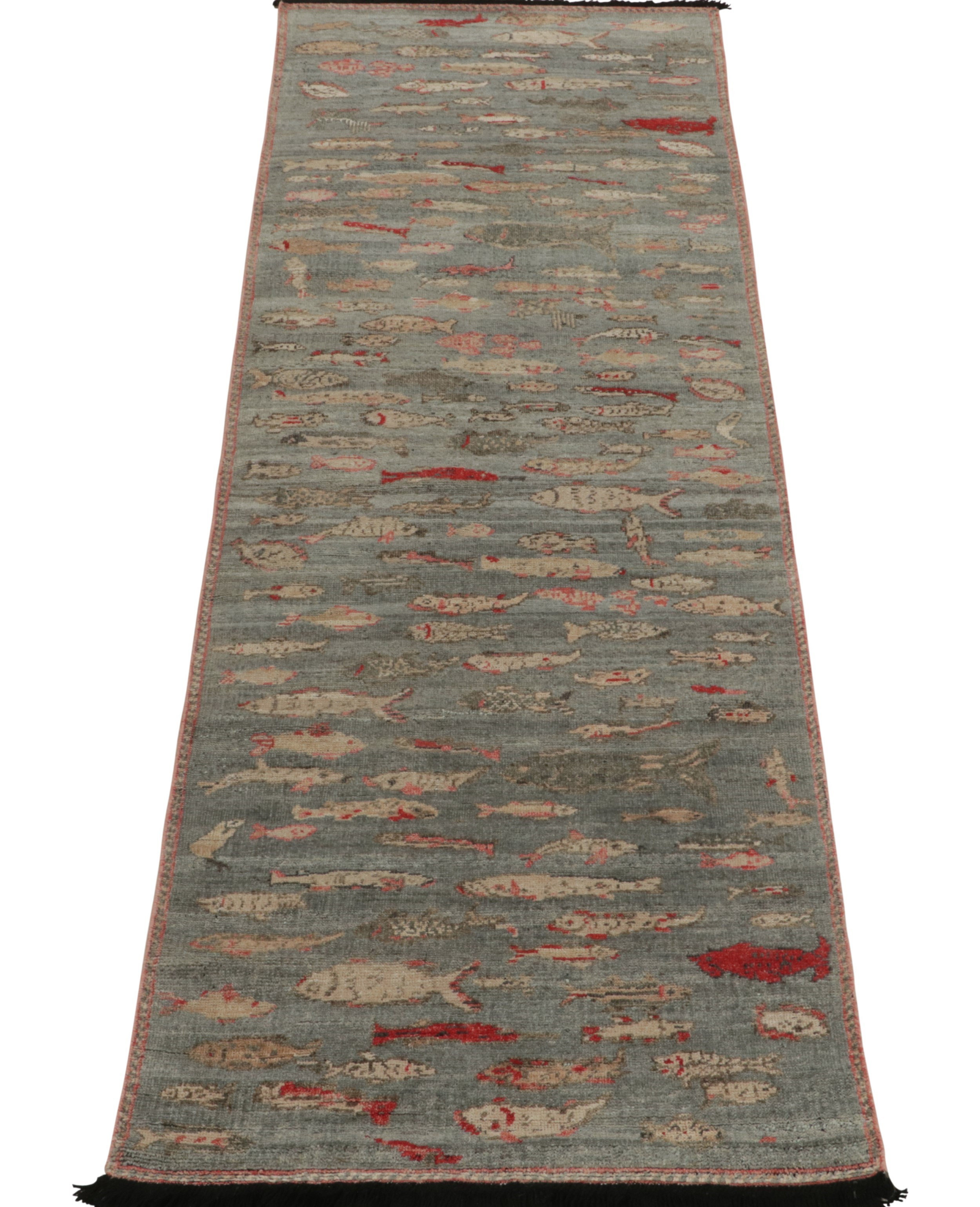 Kilim Fish Rug Rug & Kilim’S Pictorial Runner In Blue, Beige And Red Fish Patterns ...