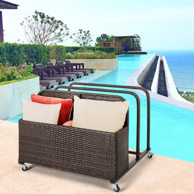 Patio Novagarden 140 Gallons Water Resistant Wicker Deck Box with Wheels in Espresso Brown by Patio Novagarden