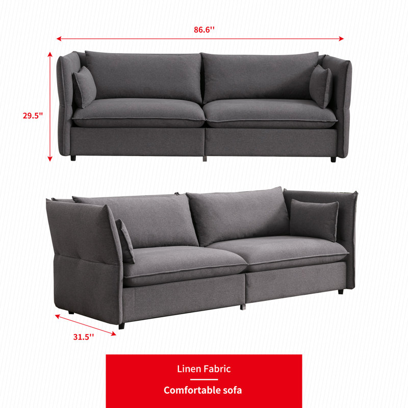 Chalmette 86.6'' Upholstered Reclining Sofa, Grey