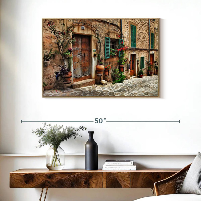 Méditerranée vieille ville, Cadre flottant en bois naturel, 37 po x 25 po