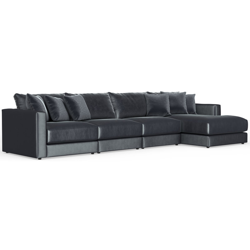 Canapé modulaire 4 pièces Nyrie, Bleu / polyester gris