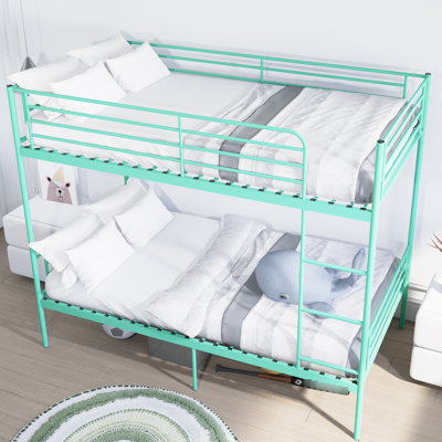 Lit simple superposé en métal, garde-corps haut, rangement, revêtement en poudre fine, aucun sommier nécessaire, fonction divisée, lit de soutien moderne pour chambre à coucher, lit simple, bruit, fabrication en fer, surface d'usure,