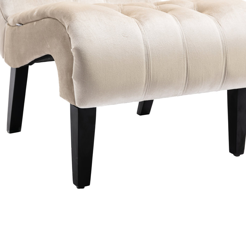 Fauteuil en velours confortable avec pieds en bois pour siège de bureau, Beige