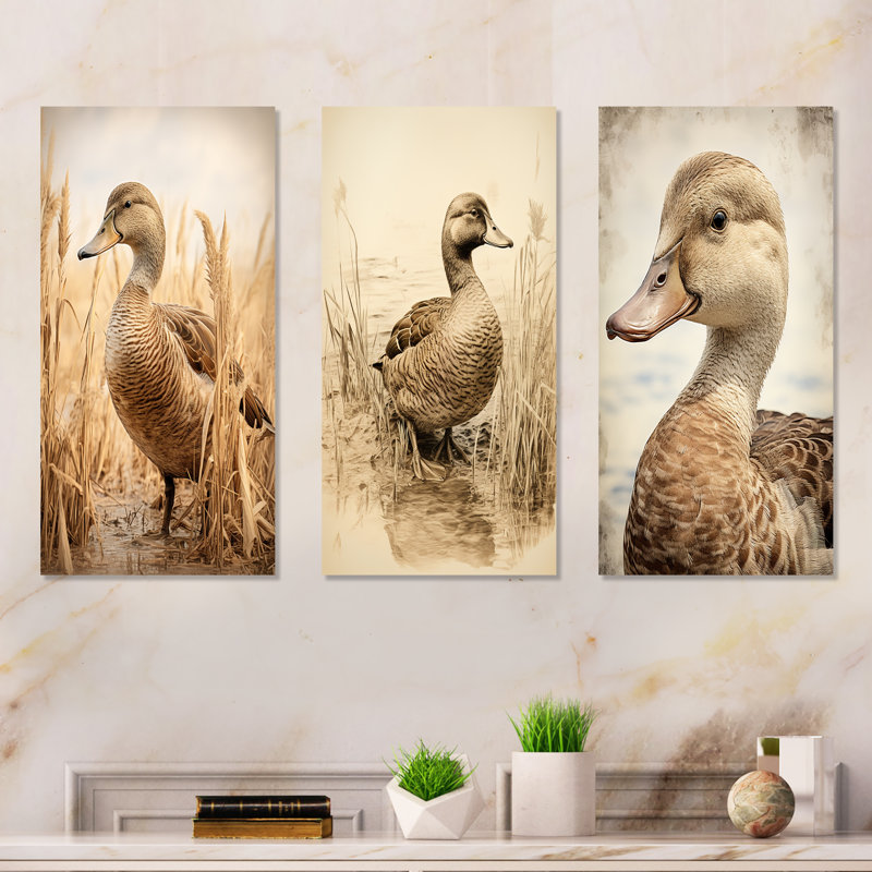 Brown Retro Duck Elegance II - Duck Metal Wall Decor Set Of 3, 32" H x 48" W