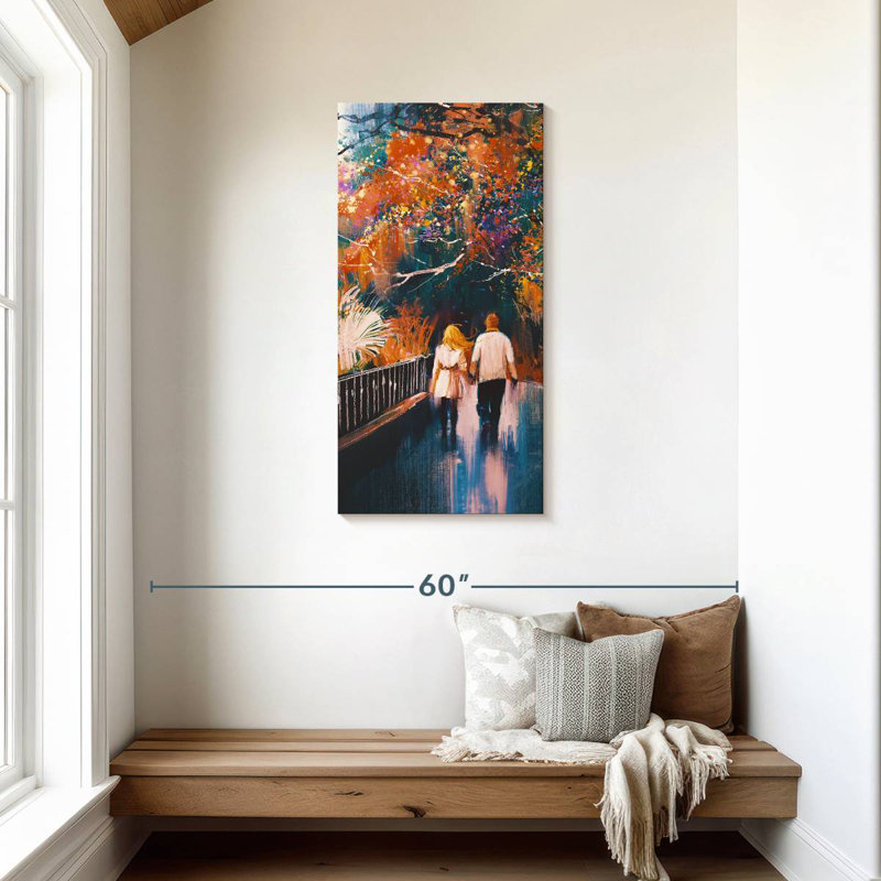 Couple en automne, H 42 po x l 21 po