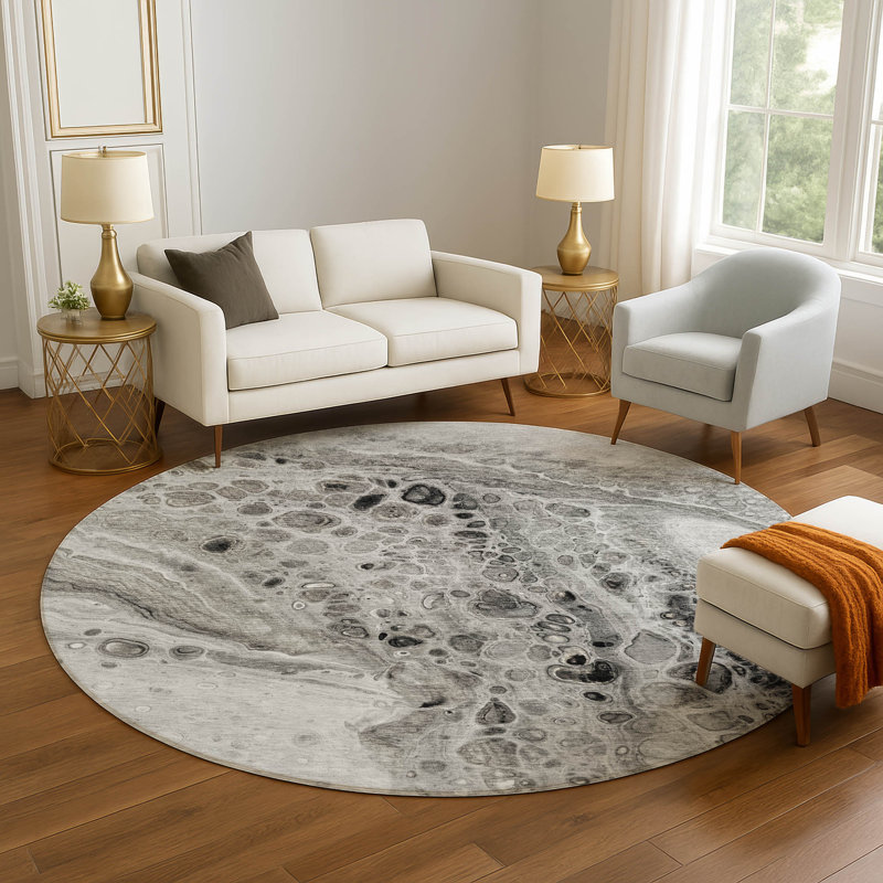 Premium Machine Washable Mayfield AMF1934 Abstract Rug, Round 8'
